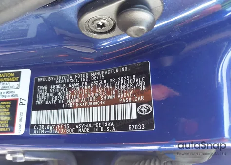 2015 Toyota Camry Se из США, поврежденный, VIN 4T1BF1FKXFU980016